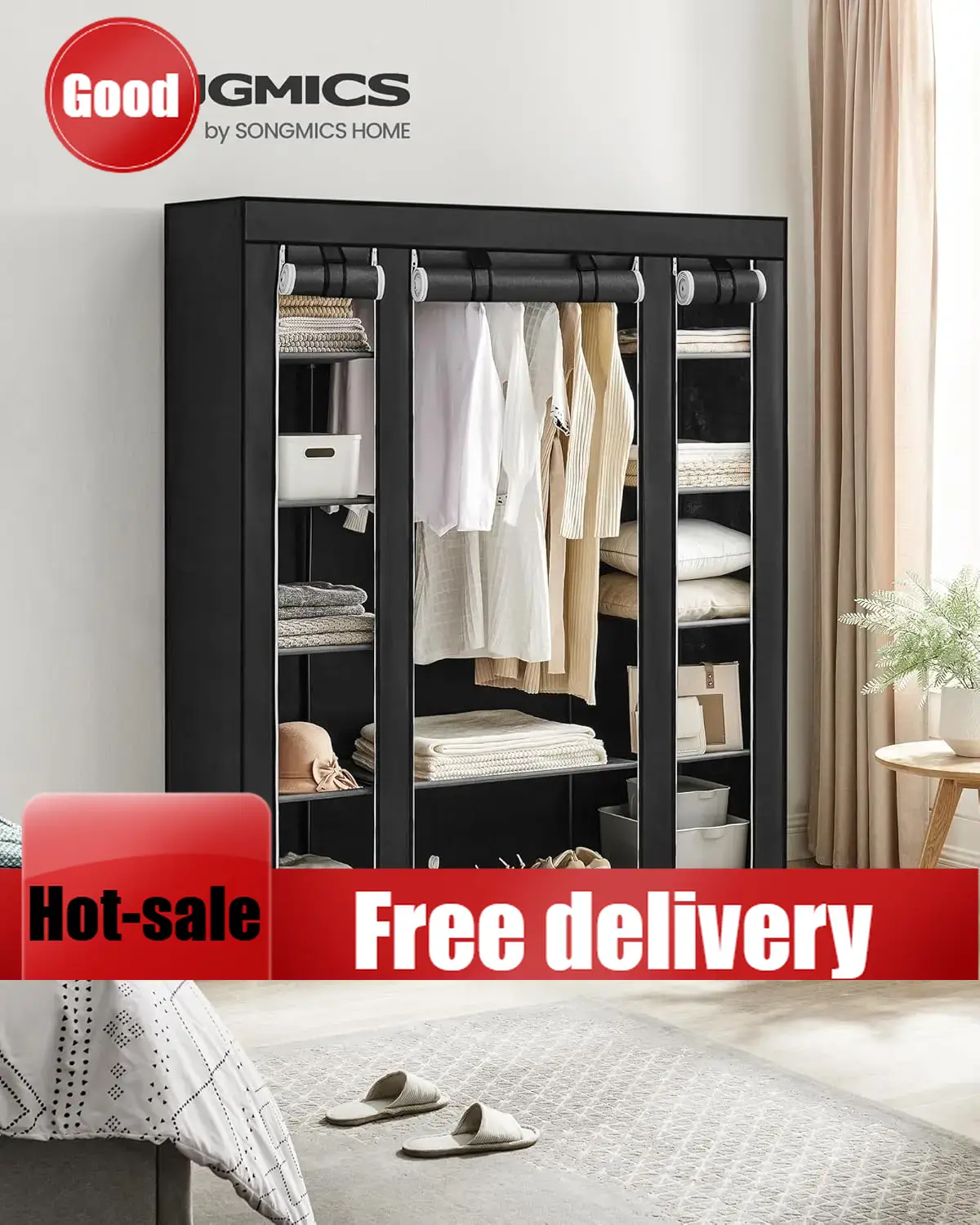 Wardrobe Closet Portable Fabric Cover - ตู้เสื้อผ้าเคลื่อนที่ Cheng-Closet สำหรับห้องนอน ราวแขวนผ้าพร้อมผ้าคลุมแบบไม่ทอ ตู้เก็บเสื้อผ้า ขนาด