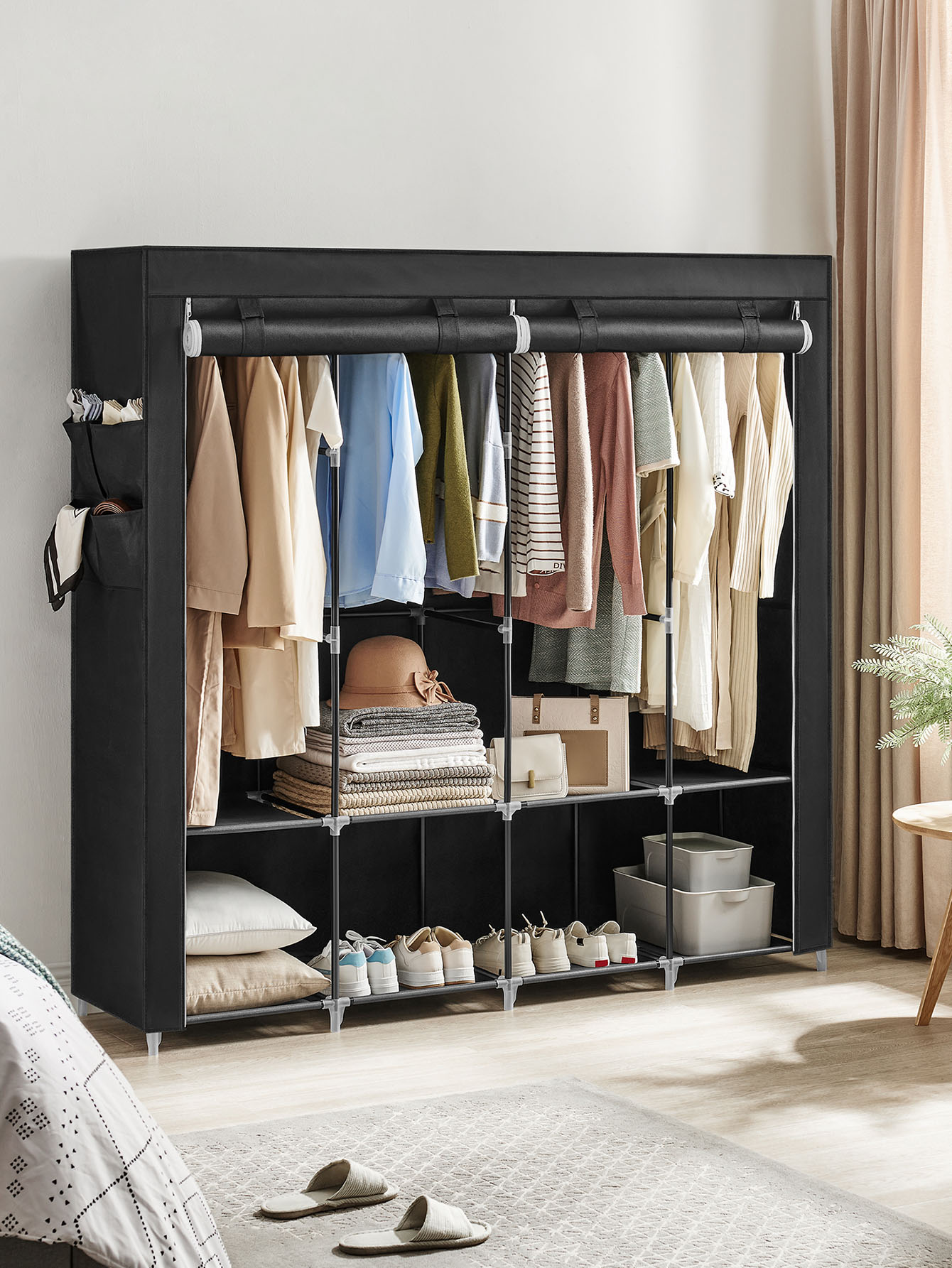 Wardrobe Closet Portable Fabric Cover - ตู้เสื้อผ้าแบบพกพา พร้อมฝาปิด ช่วยจัดระเบียบเสื้อผ้า มีราวแขวน 4 ราว