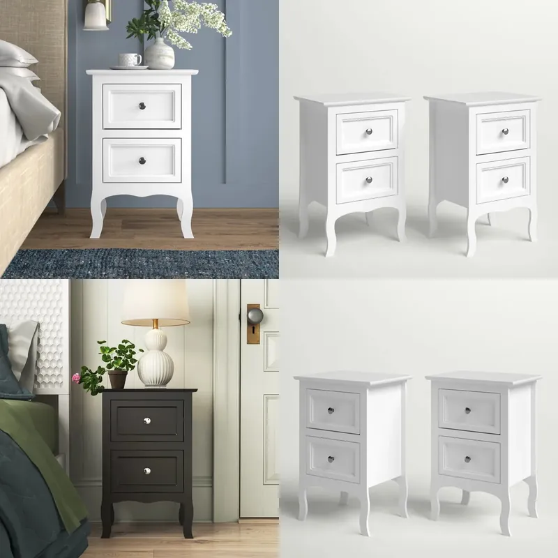 Solid Wood Nightstand 2 Drawers - โต๊ะข้างเตียงไม้สไตล์เรโทรพร้อมลิ้นชัก 2 ช่อง โต๊ะข้างเตียงหรูหราสำหรับห้องนอน โต๊ะข้างเตียงไม้เนื้อแข็งปรับแต่งได้สำหรับตกแต่งบ้าน