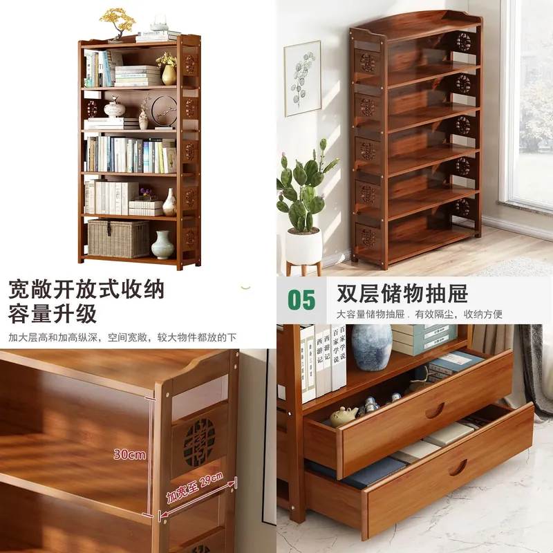 Bedroom Furniture - ชั้นวางหนังสือไม้เนื้อแข็ง ชั้นเก็บของแบบเรียบง่ายสำหรับห้องนอน ห้องนั่งเล่น ชั้นวางโชว์รูปภาพสำหรับนักเรียน เฟอร์นิเจอร์ตกแต่งบ้าน