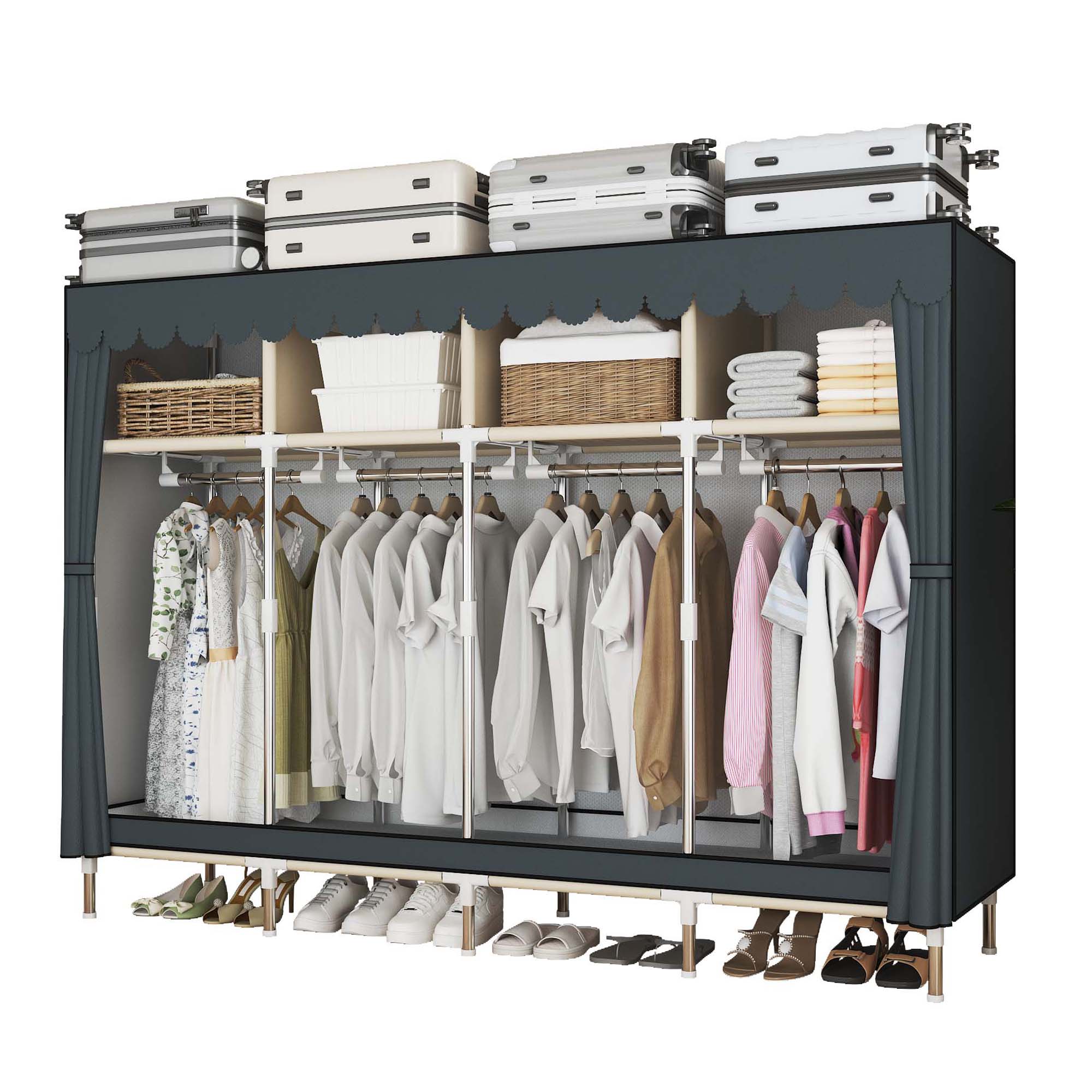 Wardrobe Closet Portable Fabric Cover - ตู้เสื้อผ้าแบบวอล์กอินขนาดกว้าง 79 นิ้ว พร้อมลิ้นชัก ตู้เสื้อผ้าแบบพกพาขนาดใหญ่พร้อมผ้าคลุมกันฝุ่น สำหรับจัดเก็บในห้องนอนอพาร์ตเมนต์