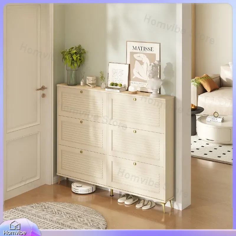 Shoe Rack Cabinet Narrow Entryway - ตู้รองเท้าบางเฉียบ ไม้จริง สำหรับทางเข้าแคบ ประตูบานพับ ติดผนัง เฟอร์นิเจอร์จัดระเบียบสำหรับอพาร์ตเมนต์ขนาดเล็ก