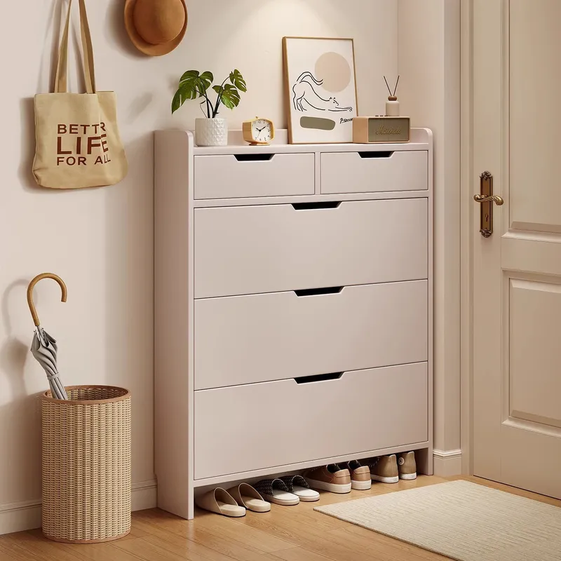 Shoe Rack Cabinet Narrow Entryway - ตู้เก็บรองเท้าไม้เนื้อแข็ง ลึก 17 ซม. ชั้นวางรองเท้าสำหรับทางเข้าแคบ ทางเดิน