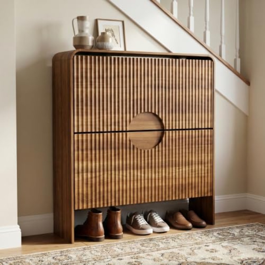 Shoe Rack Cabinet Narrow Entryway - ตู้เก็บรองเท้าทรงแคบสำหรับทางเข้า ตู้เก็บรองเท้าแบบบาง 2 ชั้น ไม่มีชั้นวาง ชั้นวางรองเท้าแบบซ่อนลายร่องสำหรับ