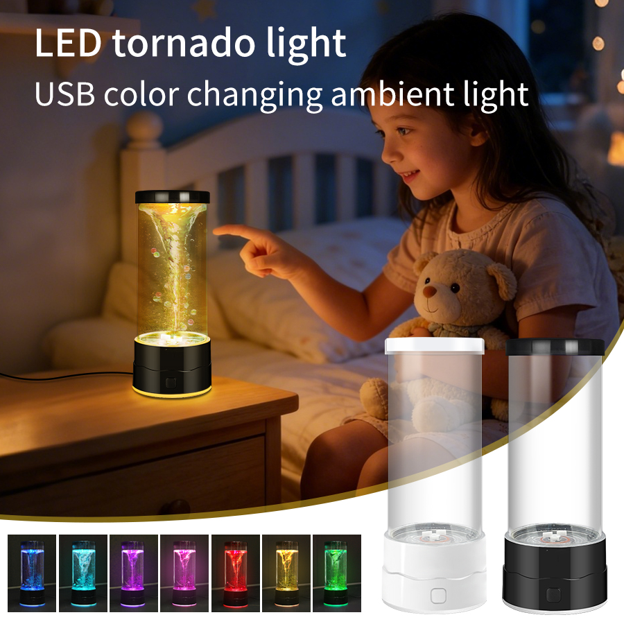 Floating Nightstand With Led Light - ไฟ LED สร้างสรรค์รูปทรงทอร์นาโด ไฟกลางคืนแบบ USB เปลี่ยนสีได้หลายสี