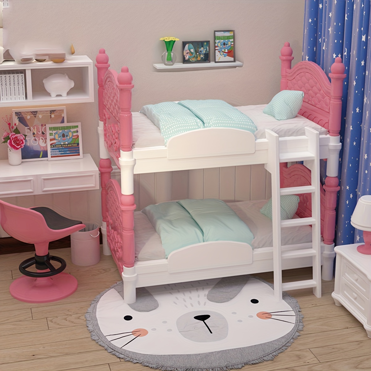 Bedroom Furniture - บ้านตุ๊กตาขนาดเล็ก เตียงคู่ ห้องนอน ของตกแต่ง ของเล่น อุปกรณ์บ้านตุ๊กตา
