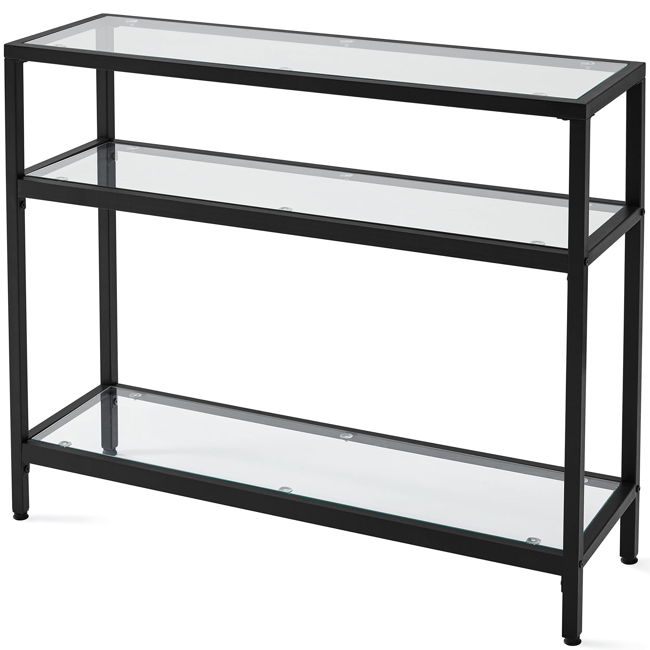 Tables - โต๊ะคอนโซล โครงโลหะและกระจกนิรภัย พร้อมชั้นวางของ 3 ชั้น สำหรับห้องนั่งเล่น