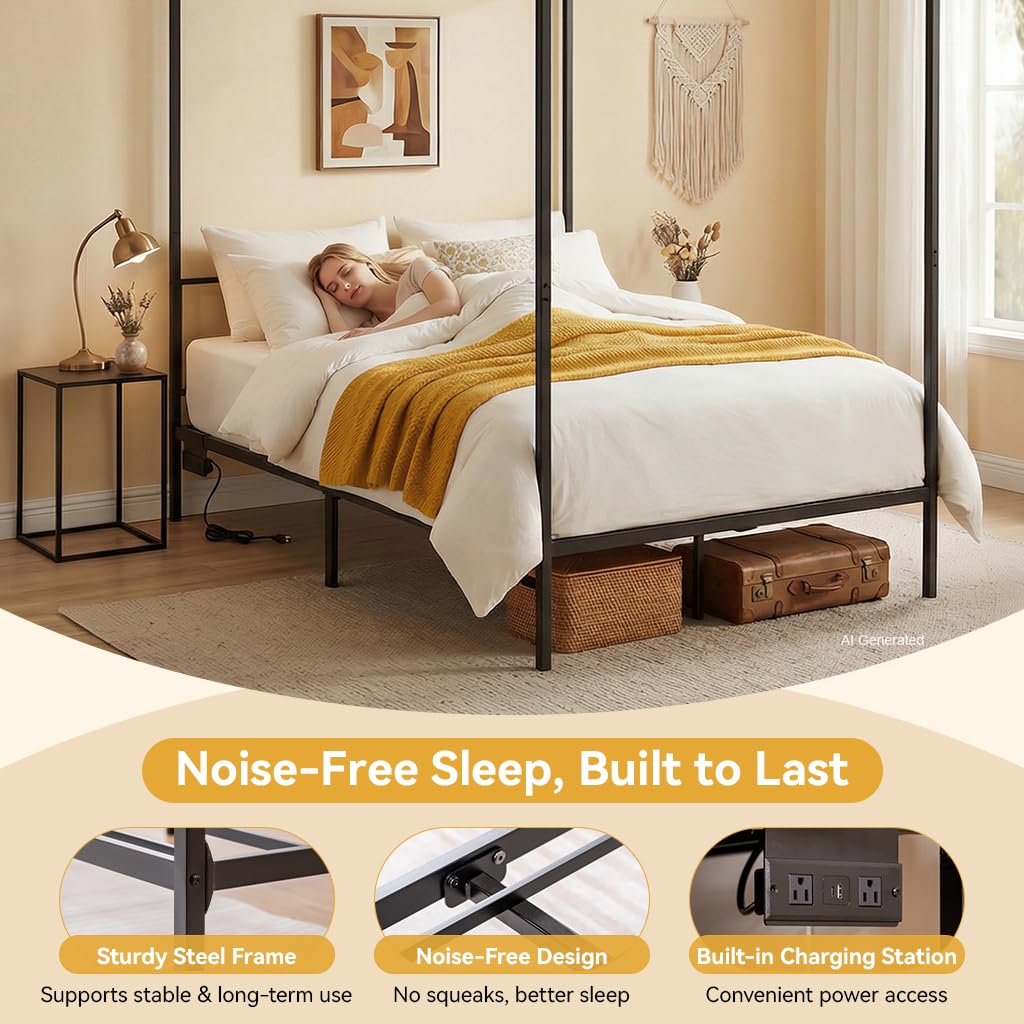 โครงเตียงแบบมีหลังคา ขนาดควีนไ - Canopy Bed Frame Metal Queen บทวิจารณ์และราคา