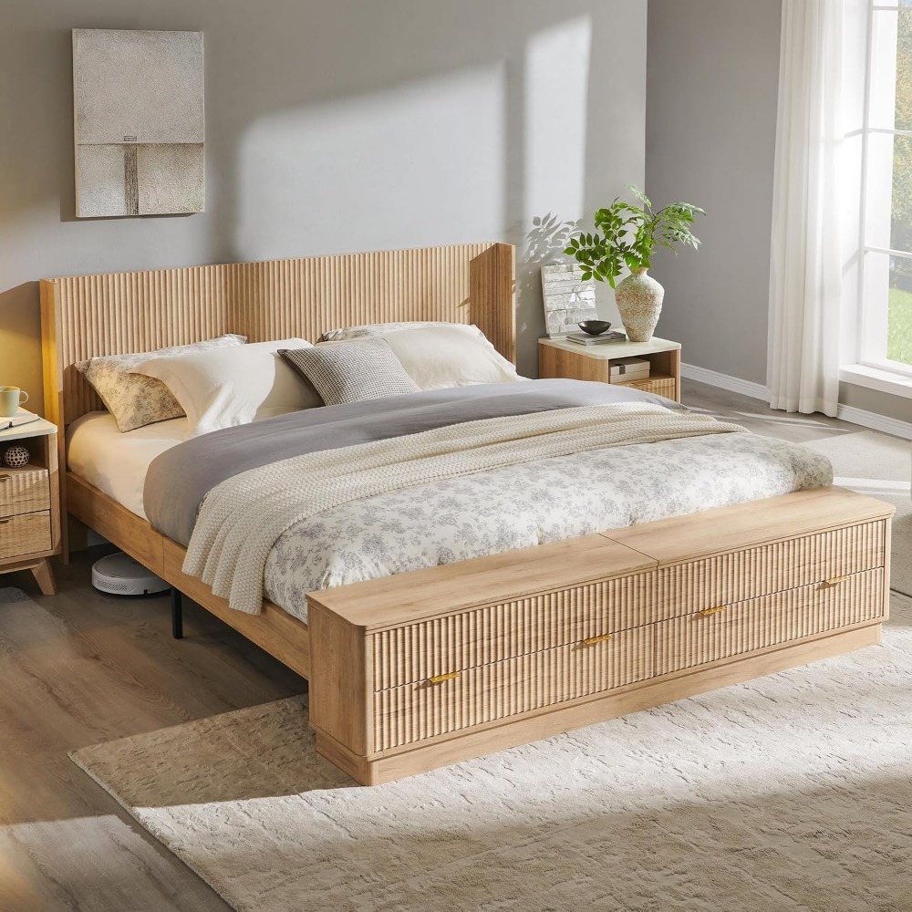 โครงเตียงขนาดคิงไซส์พร้อมม้านั - King Size Bed Frame With Storage Drawers บทวิจารณ์และราคา