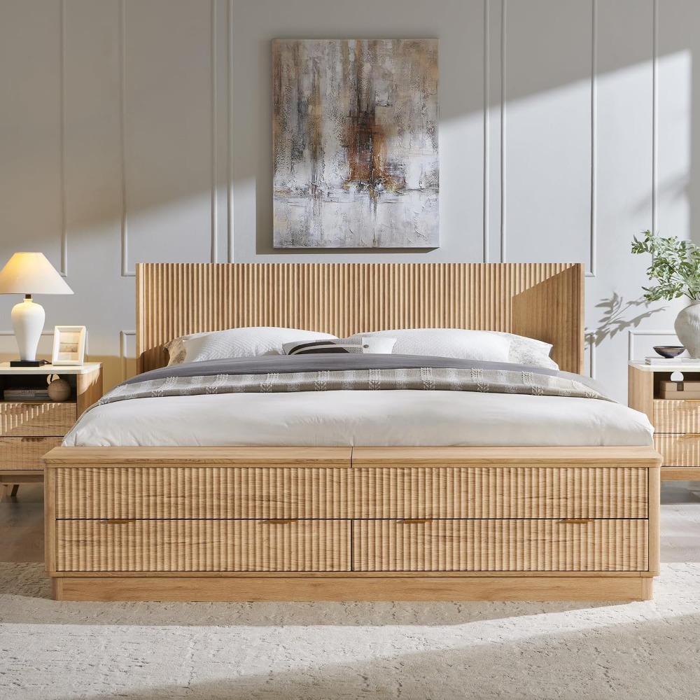 โครงเตียงขนาดคิงไซส์พร้อมม้านั - King Size Bed Frame With Storage Drawers บทวิจารณ์และราคา