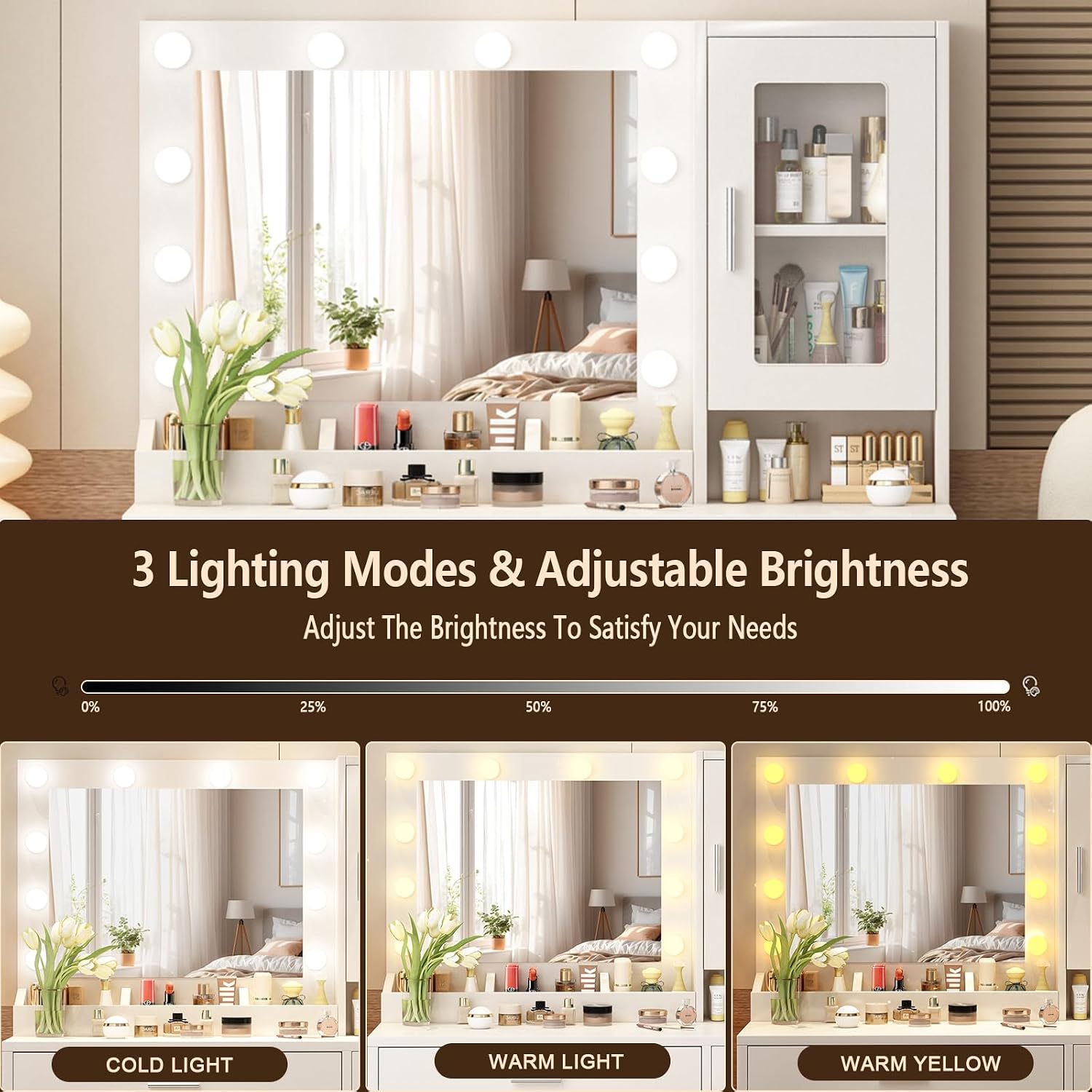 โต๊ะเครื่องแป้งสีขาวพร้อมกระจก - Dressing Table Vanity With Lighted Mirror บทวิจารณ์และราคา