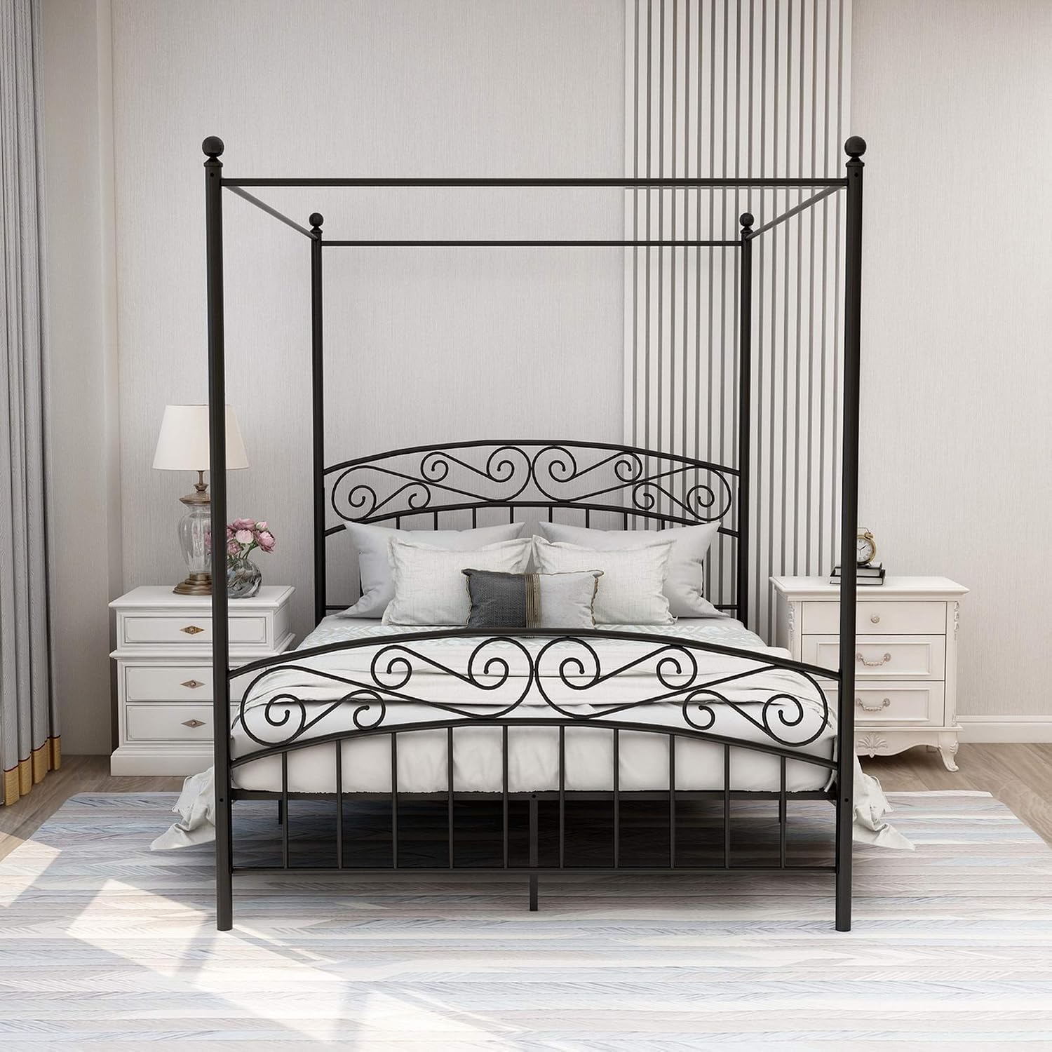 โครงเตียงโลหะขนาดควีนไซส์พร้อม - Canopy Bed Frame Metal Queen บทวิจารณ์และราคา