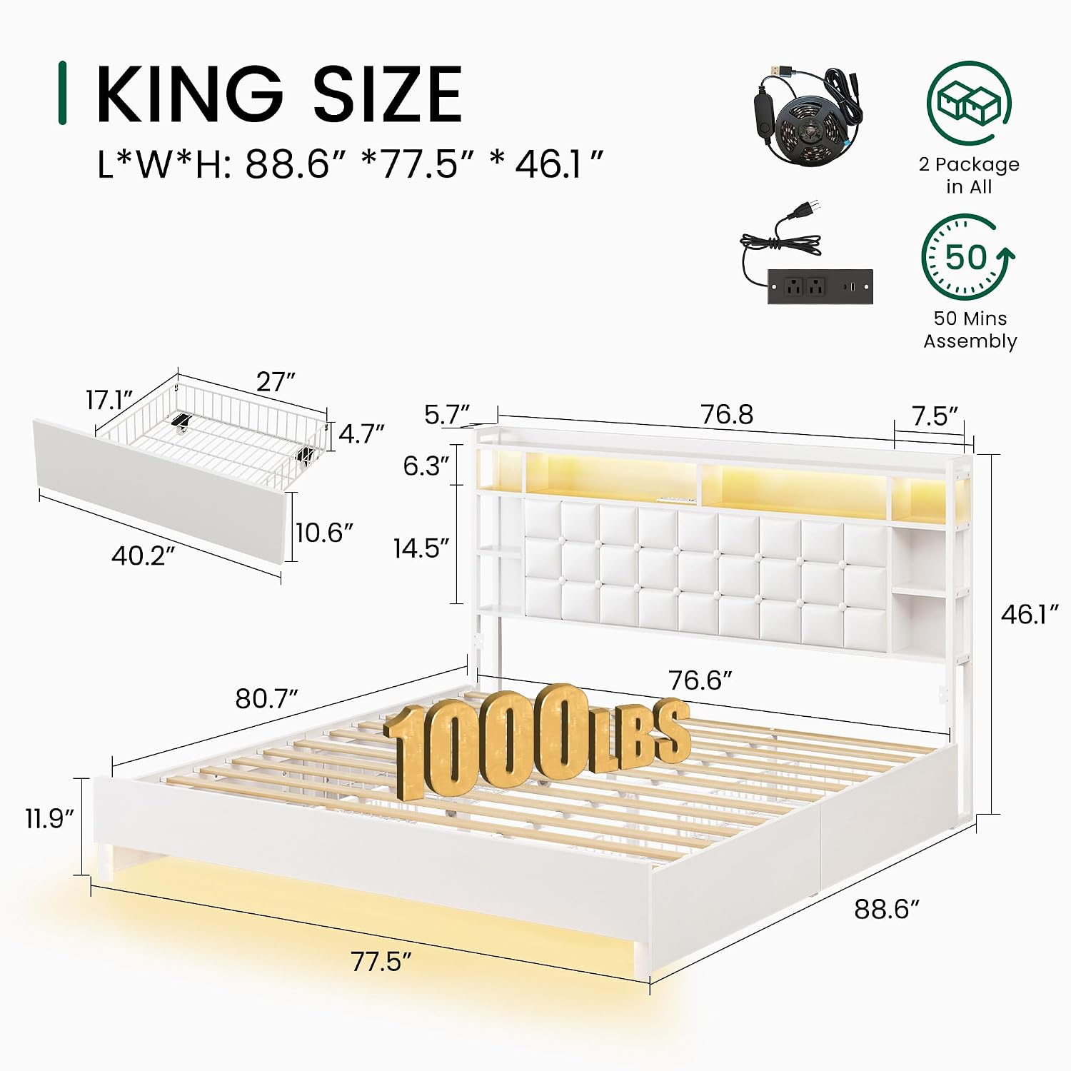 โครงเตียงไม้ขนาดคิงไซส์ พร้อมล - King Size Bed Frame With Storage Drawers บทวิจารณ์และราคา
