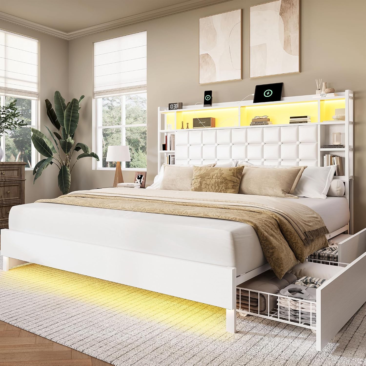 โครงเตียงไม้ขนาดคิงไซส์ พร้อมล - King Size Bed Frame With Storage Drawers บทวิจารณ์และราคา