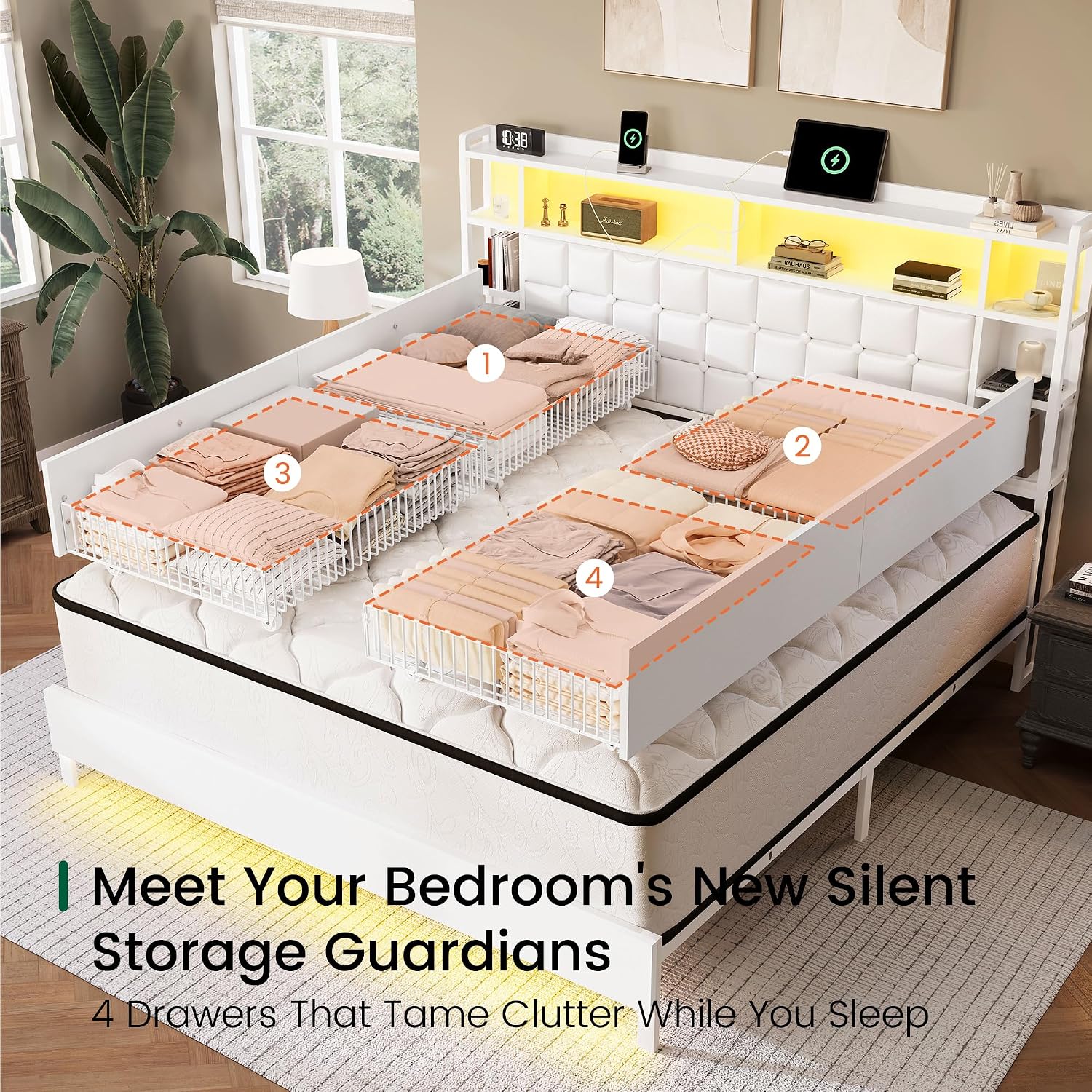 โครงเตียงไม้ขนาดคิงไซส์ พร้อมล - King Size Bed Frame With Storage Drawers บทวิจารณ์และราคา