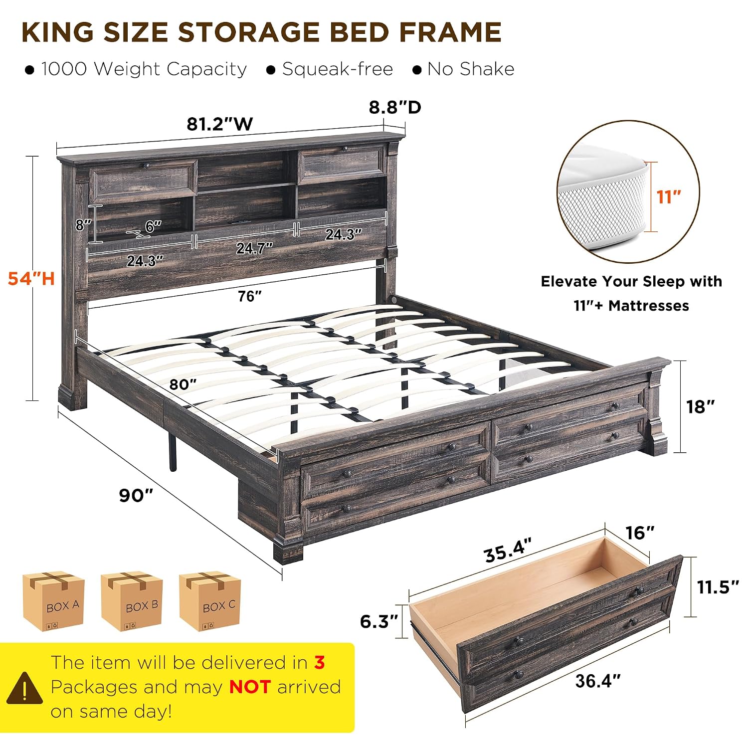 โครงเตียงขนาดคิงไซส์ หัวเตียง  - King Size Bed Frame With Storage Drawers บทวิจารณ์และราคา