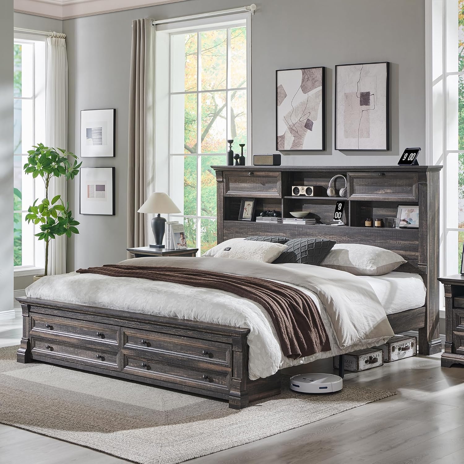 โครงเตียงขนาดคิงไซส์ หัวเตียง  - King Size Bed Frame With Storage Drawers บทวิจารณ์และราคา