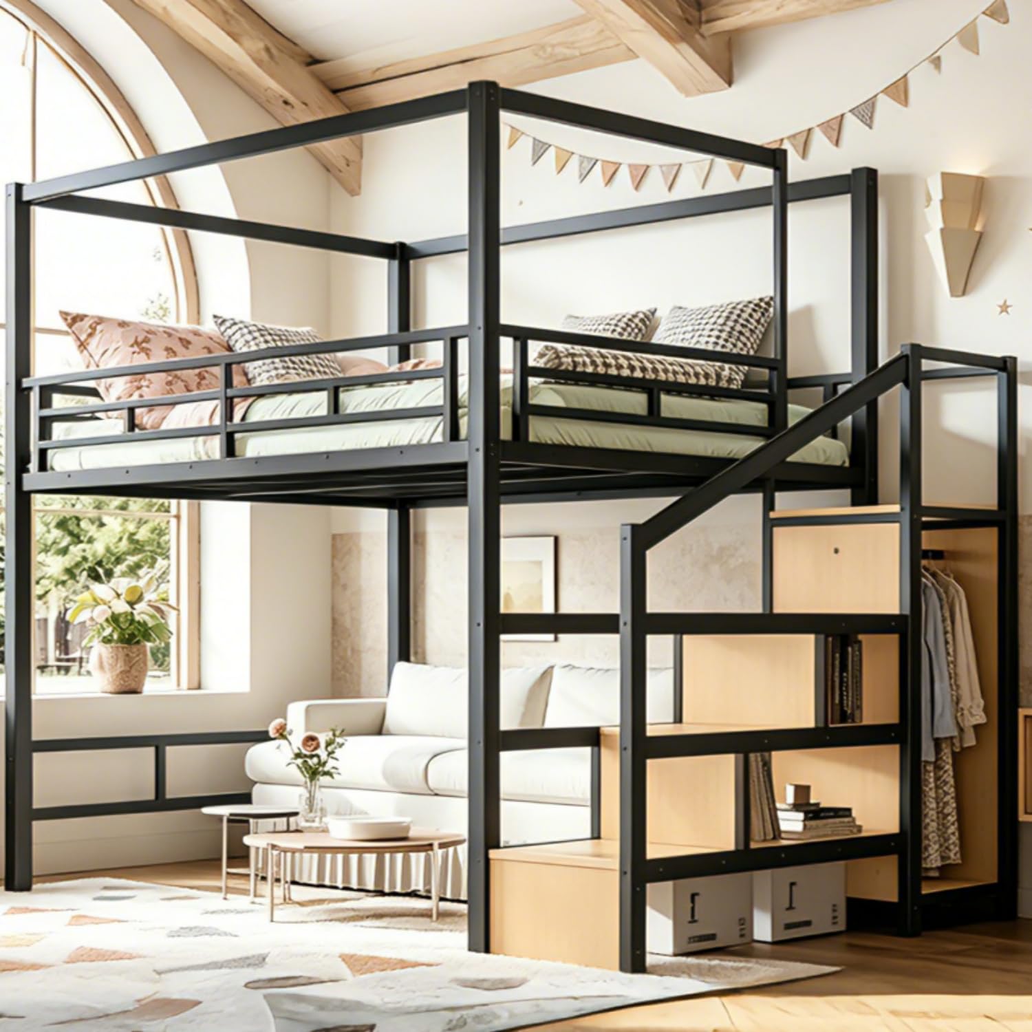 เตียงลอฟท์ควีนไซส์ พร้อมบันไดเ - Canopy Bed Frame Metal Queen บทวิจารณ์และราคา