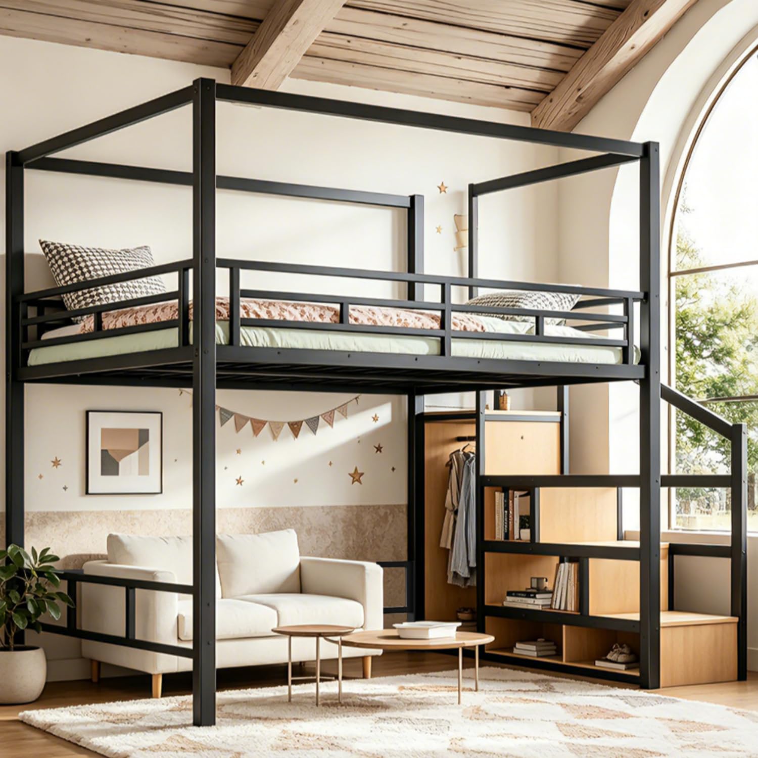 เตียงลอฟท์ควีนไซส์ พร้อมบันไดเ - Canopy Bed Frame Metal Queen บทวิจารณ์และราคา