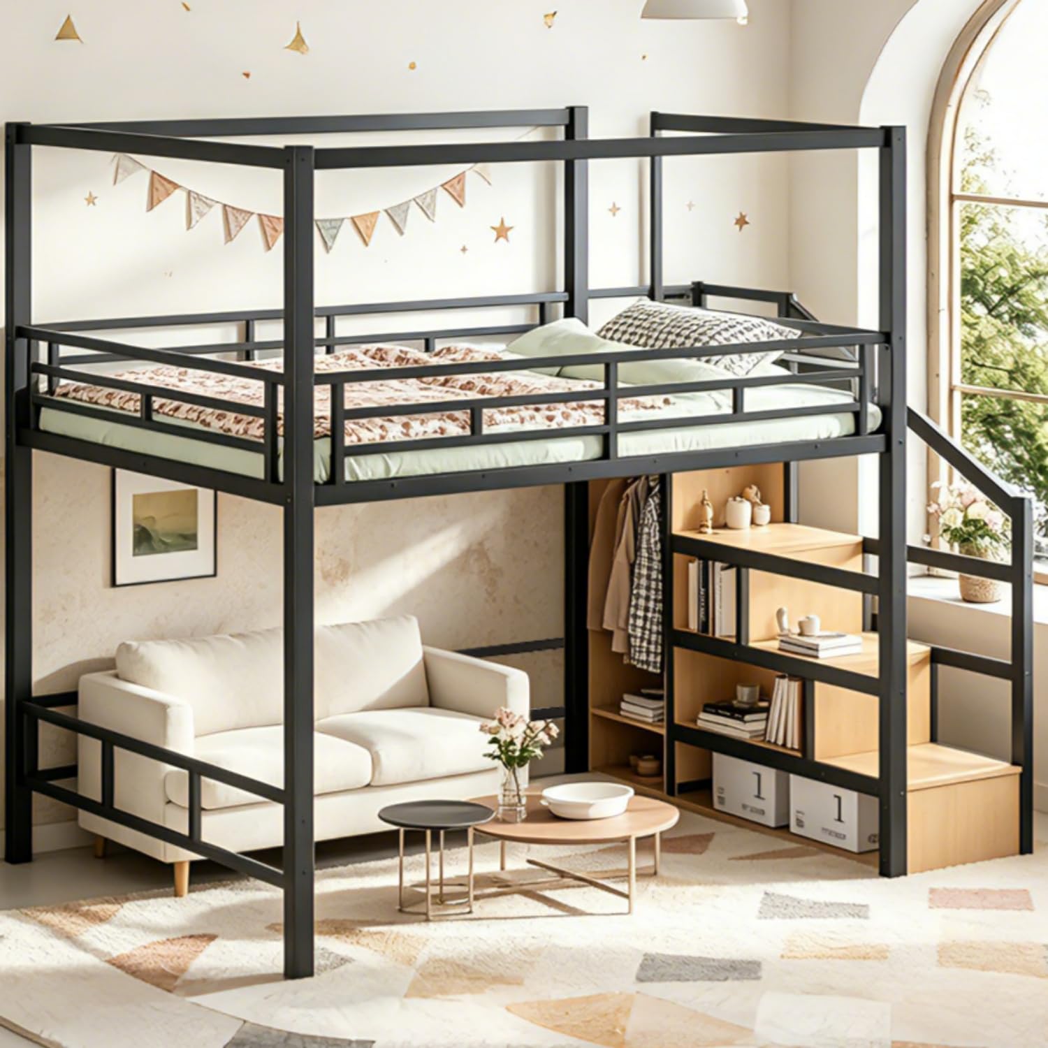 เตียงลอฟท์ควีนไซส์ พร้อมบันไดเ - Canopy Bed Frame Metal Queen บทวิจารณ์และราคา