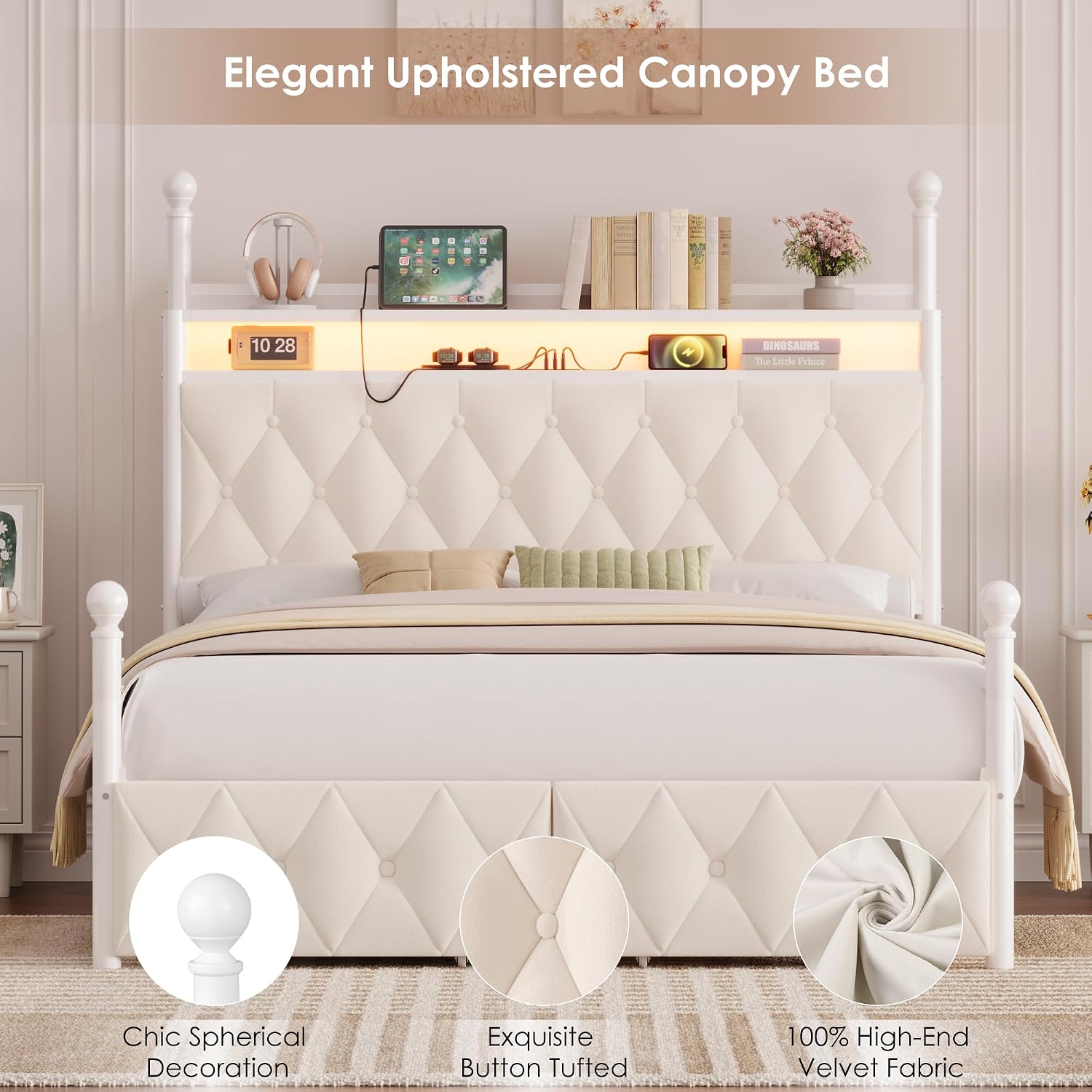 โครงเตียงขนาดควีนไซส์พร้อมหลอด - Canopy Bed Frame Metal Queen บทวิจารณ์และราคา