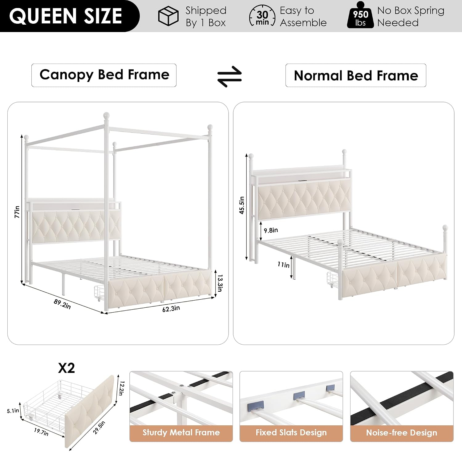 โครงเตียงขนาดควีนไซส์พร้อมหลอด - Canopy Bed Frame Metal Queen บทวิจารณ์และราคา