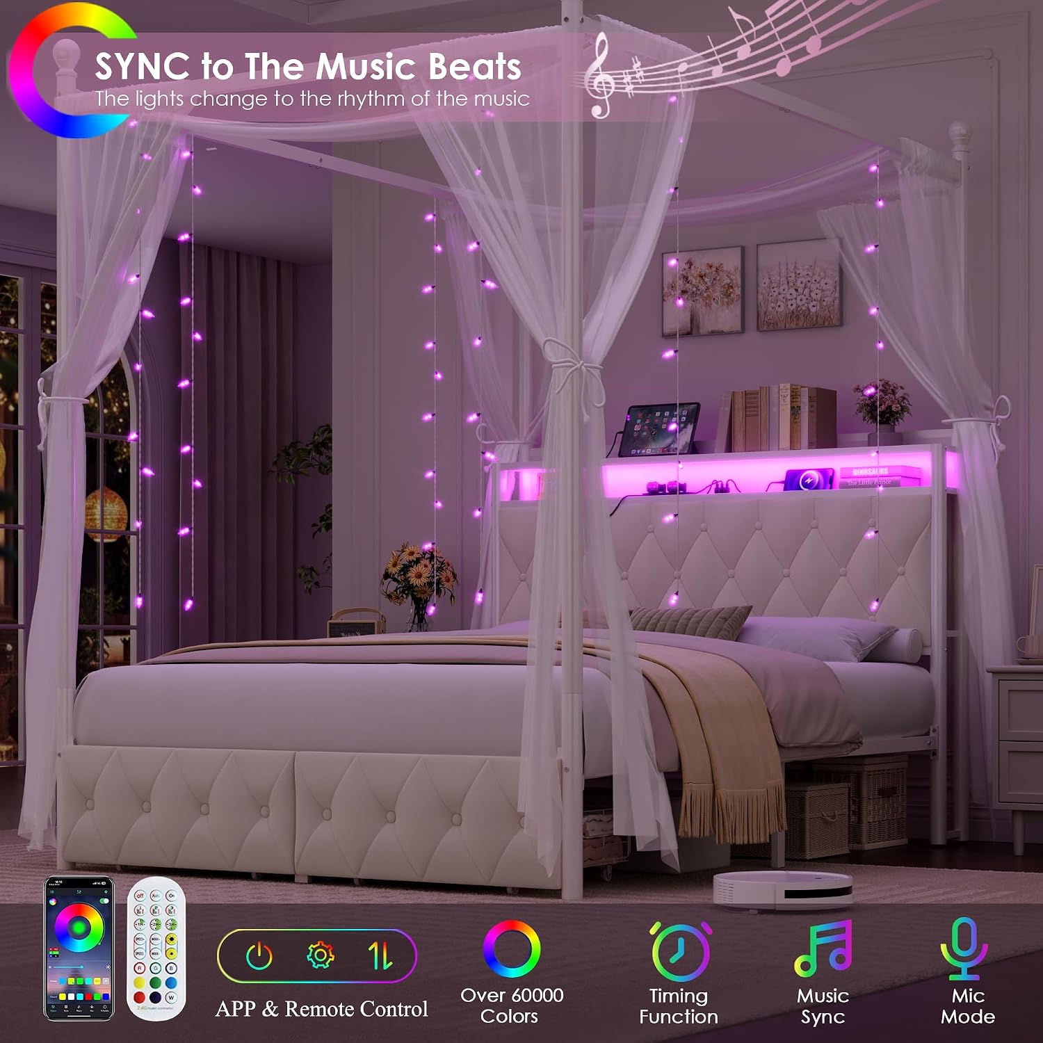 โครงเตียงขนาดควีนไซส์พร้อมหลอด - Canopy Bed Frame Metal Queen บทวิจารณ์และราคา