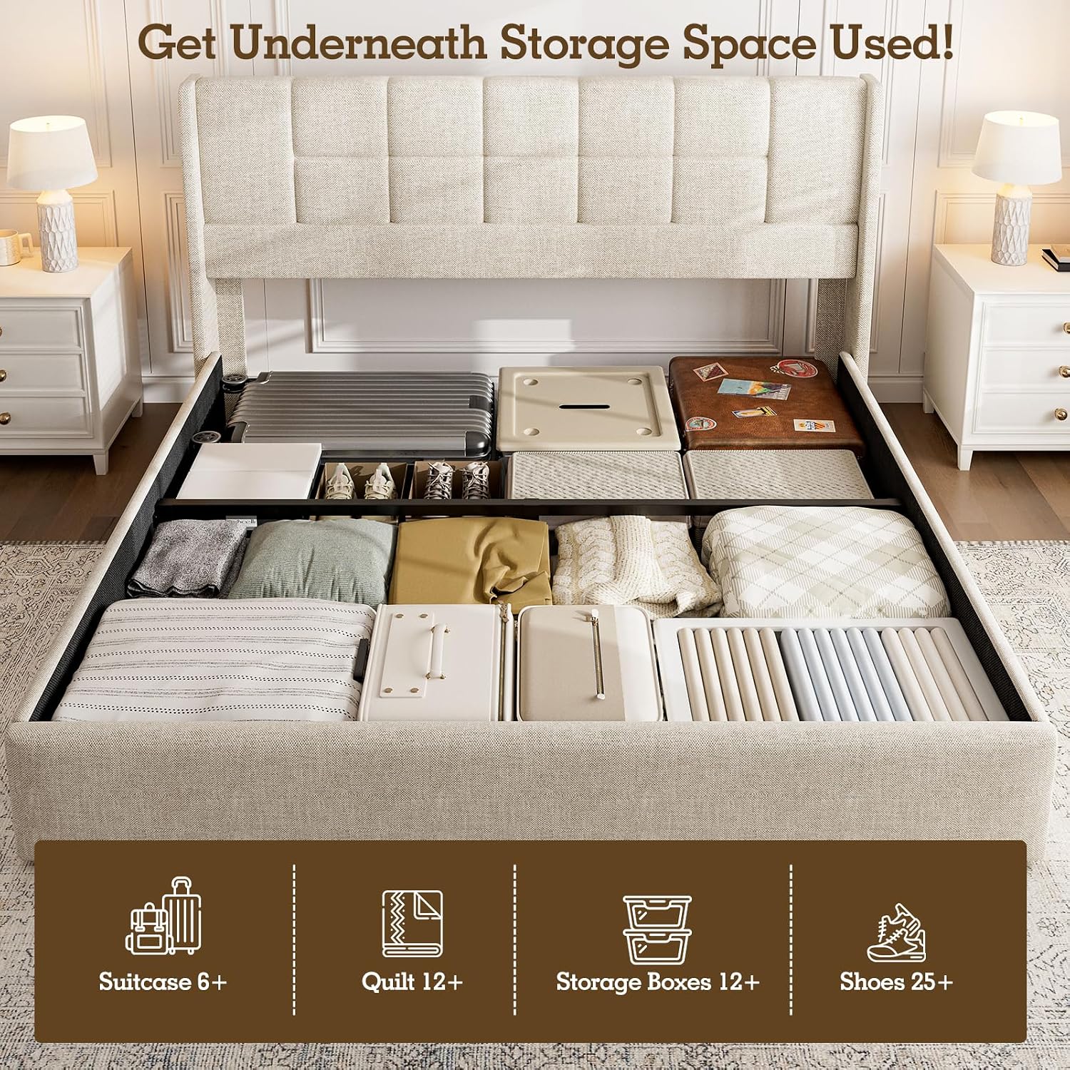 โครงเตียงคิงไซส์พร้อมที่เก็บขอ - Gas Lift Storage Bed Hydraulic บทวิจารณ์และราคา