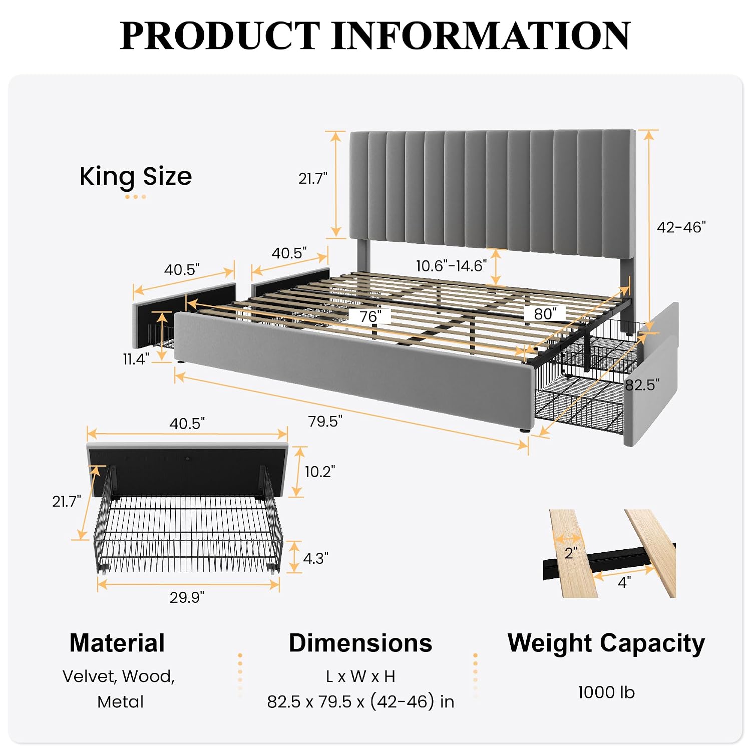 โครงเตียงขนาดคิงไซส์แบบมีฐานรอ - King Size Bed Frame With Storage Drawers บทวิจารณ์และราคา