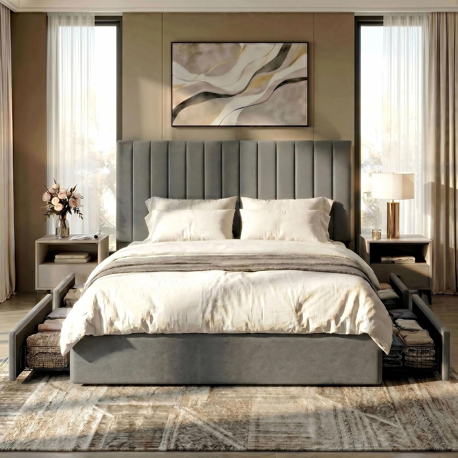 โครงเตียงขนาดคิงไซส์แบบมีฐานรอ - King Size Bed Frame With Storage Drawers บทวิจารณ์และราคา