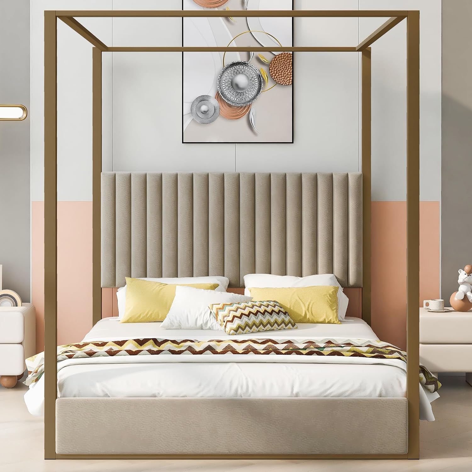 เตียงนอนทรงโมเดิร์น 4 เสา ขนาด - Canopy Bed Frame Metal Queen บทวิจารณ์และราคา