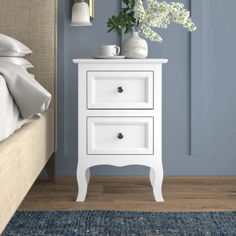 โต๊ะข้างเตียงไม้สไตล์เรโทรพร้อ - Solid Wood Nightstand 2 Drawers บทวิจารณ์และราคา