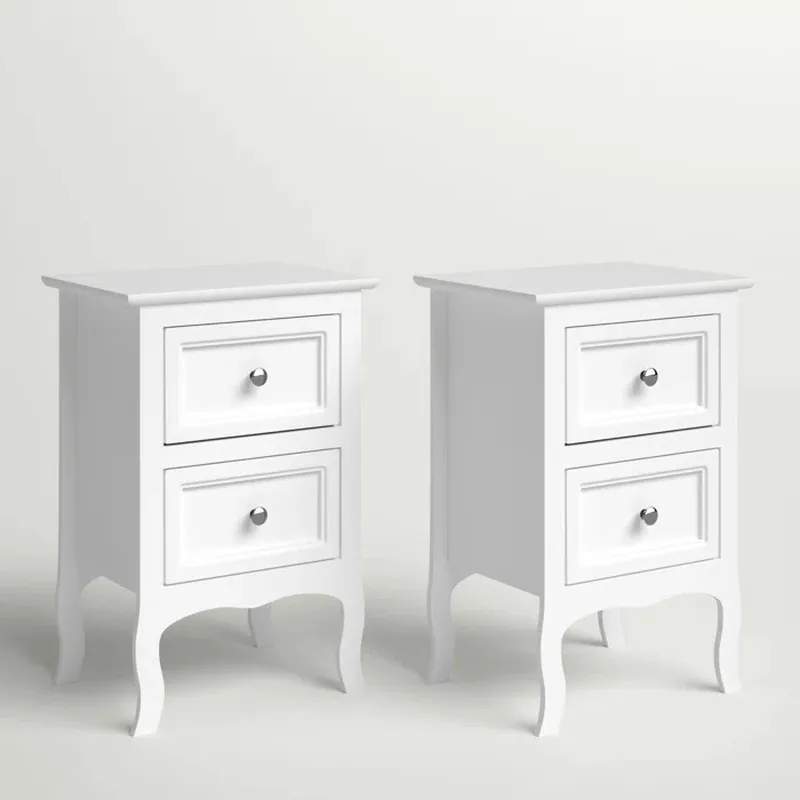 โต๊ะข้างเตียงไม้สไตล์เรโทรพร้อ - Solid Wood Nightstand 2 Drawers บทวิจารณ์และราคา
