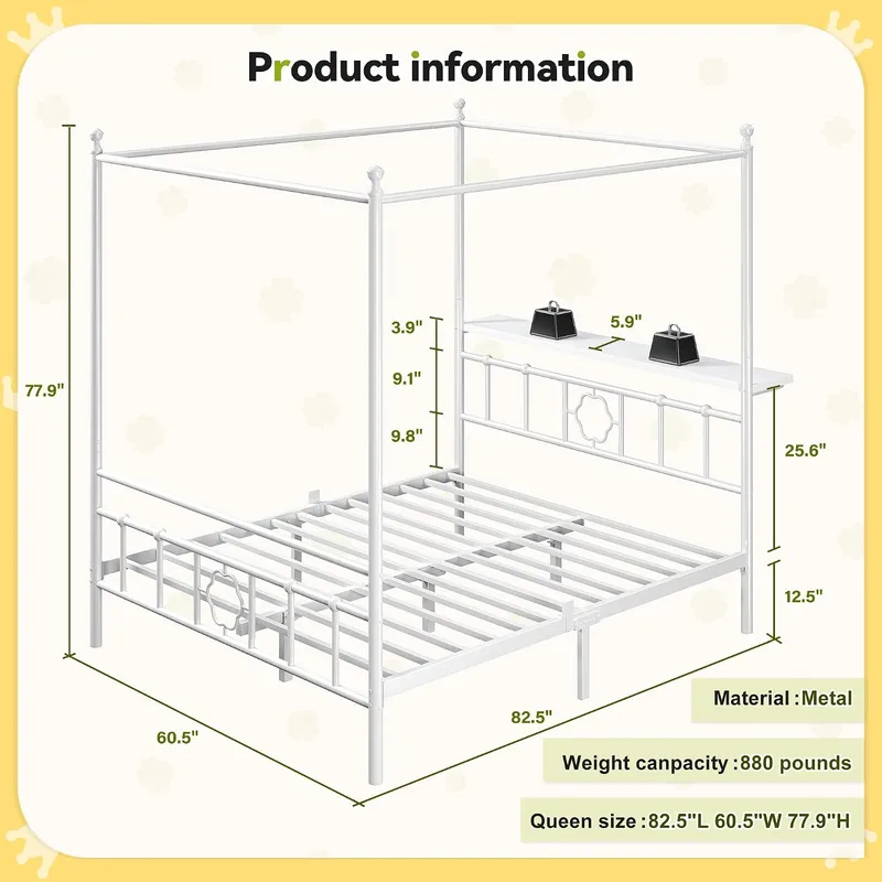 โครงเตียงควีนไซส์พร้อมม่านบังต - Canopy Bed Frame Metal Queen บทวิจารณ์และราคา