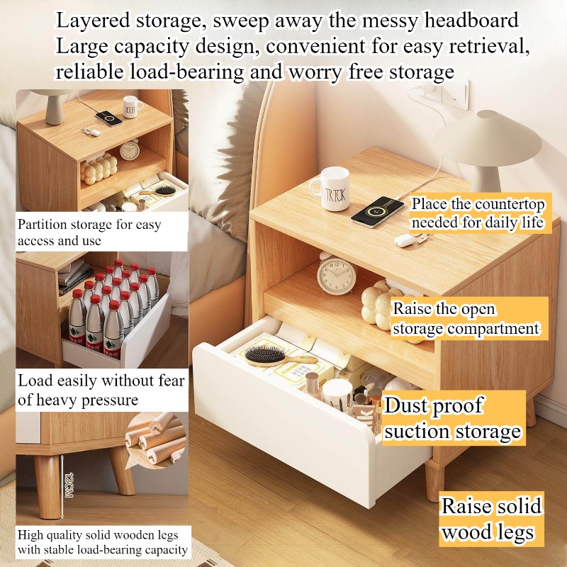 โต๊ะข้างเตียงสีขาว ห้องนอนพร้อ - Solid Wood Nightstand 2 Drawers บทวิจารณ์และราคา