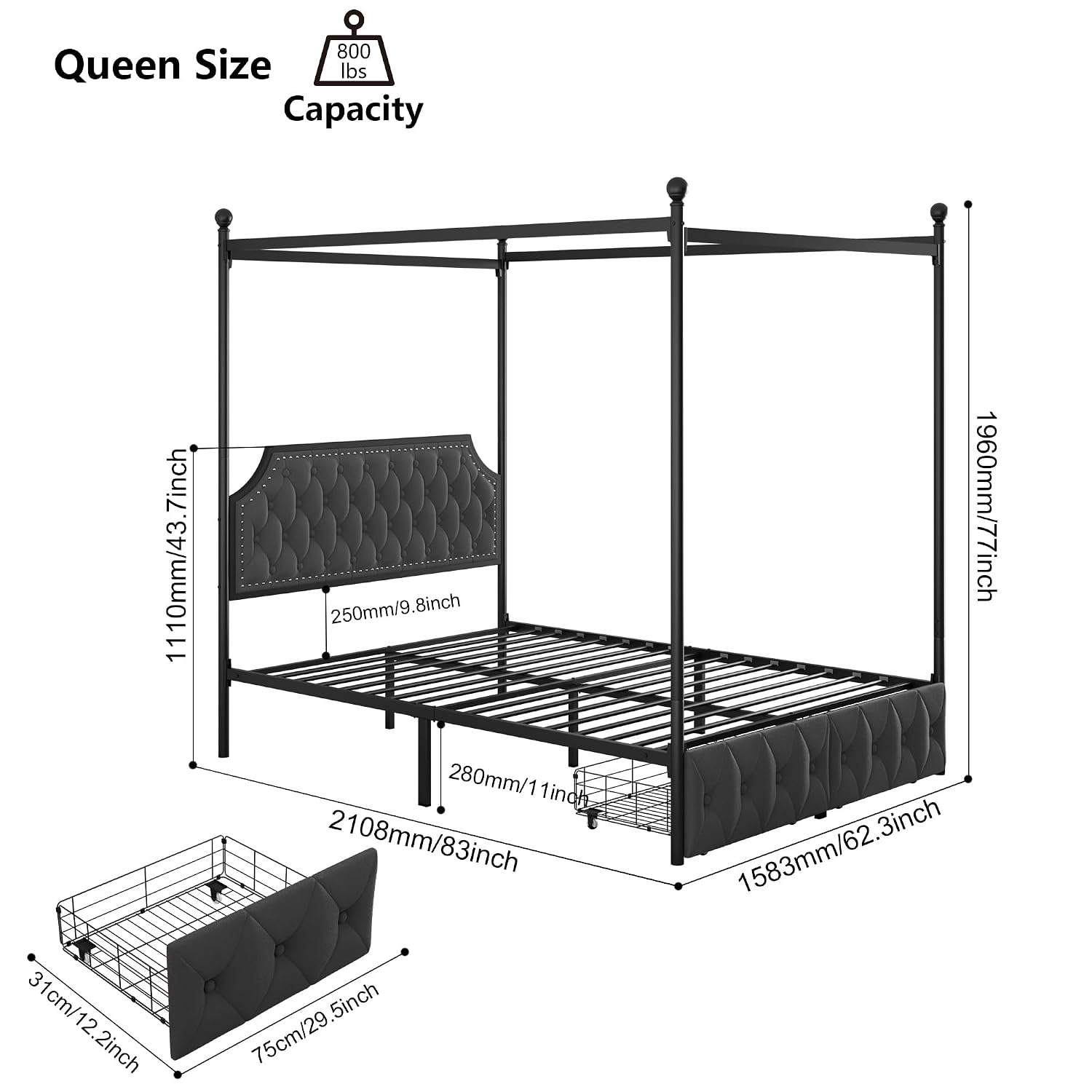 โครงเตียงควีนไซส์แบบมีหลังคา พ - Canopy Bed Frame Metal Queen บทวิจารณ์และราคา