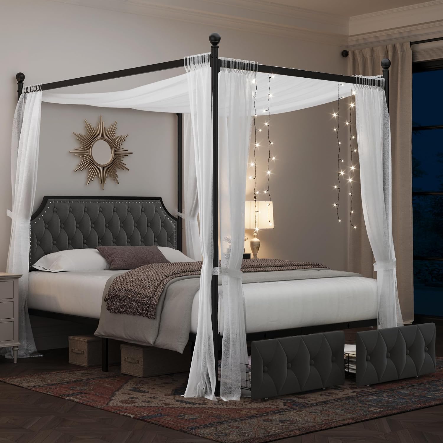 โครงเตียงควีนไซส์แบบมีหลังคา พ - Canopy Bed Frame Metal Queen บทวิจารณ์และราคา