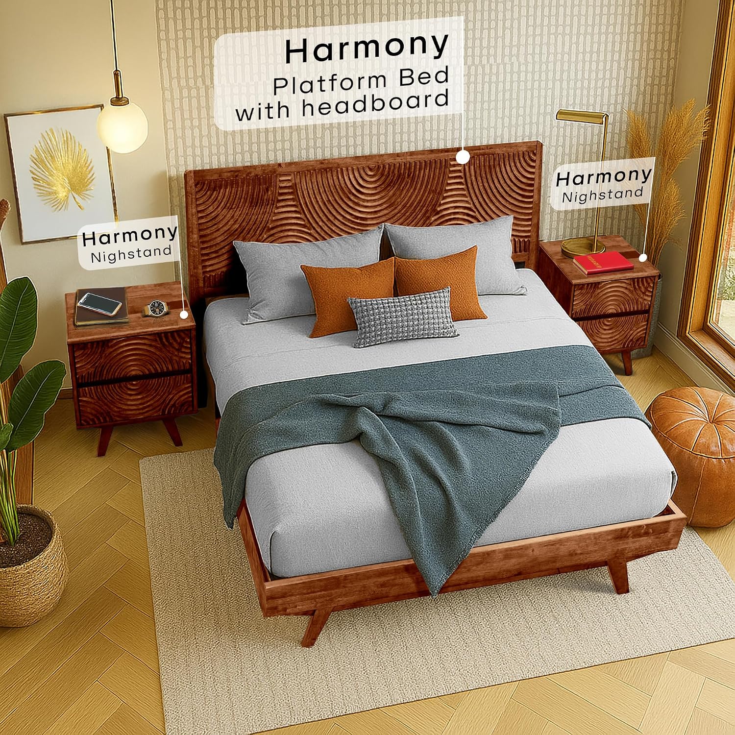 โต๊ะข้างเตียงไม้เนื้อแข็งอะคาเ - Solid Wood Nightstand 2 Drawers บทวิจารณ์และราคา