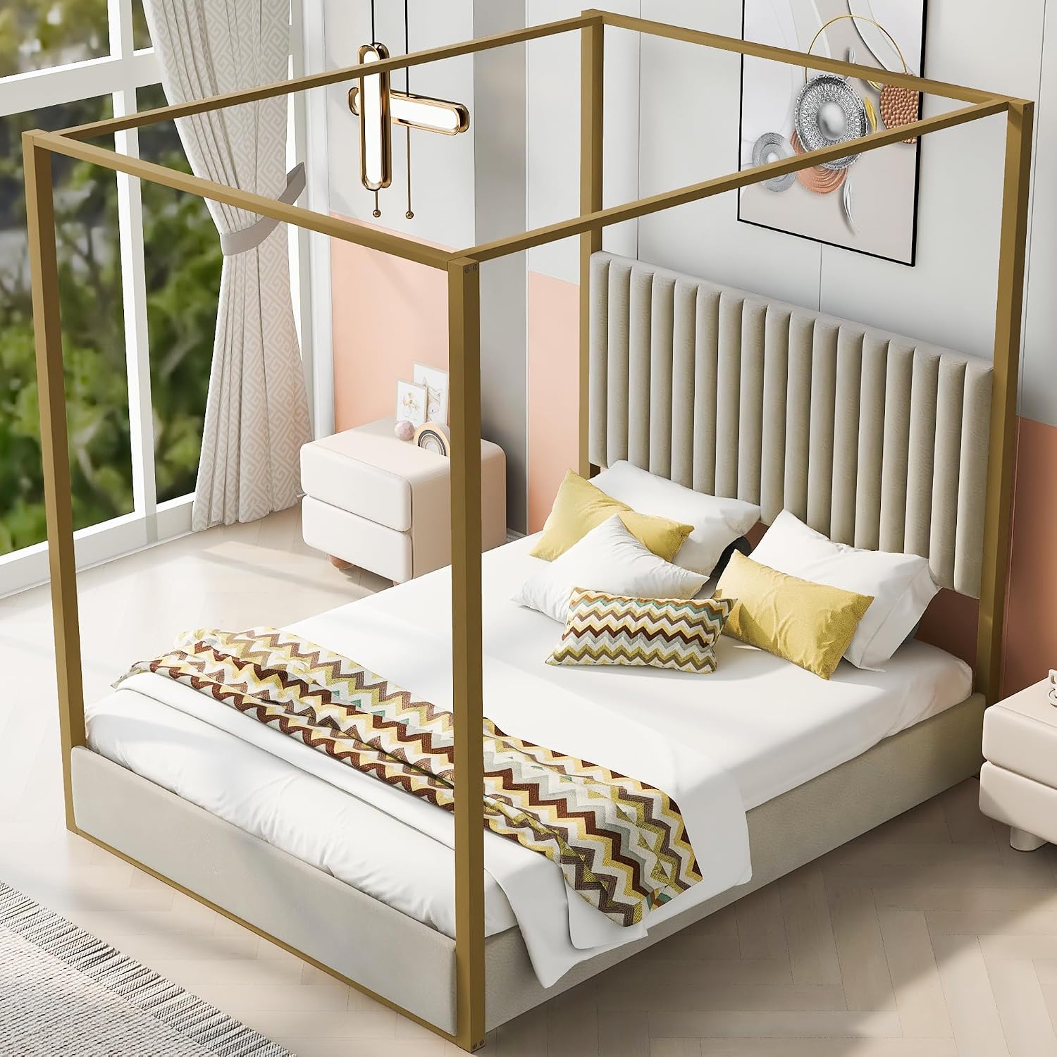 เตียงแพลตฟอร์มแบบมีหลังคาสไตล์ - Canopy Bed Frame Metal Queen บทวิจารณ์และราคา