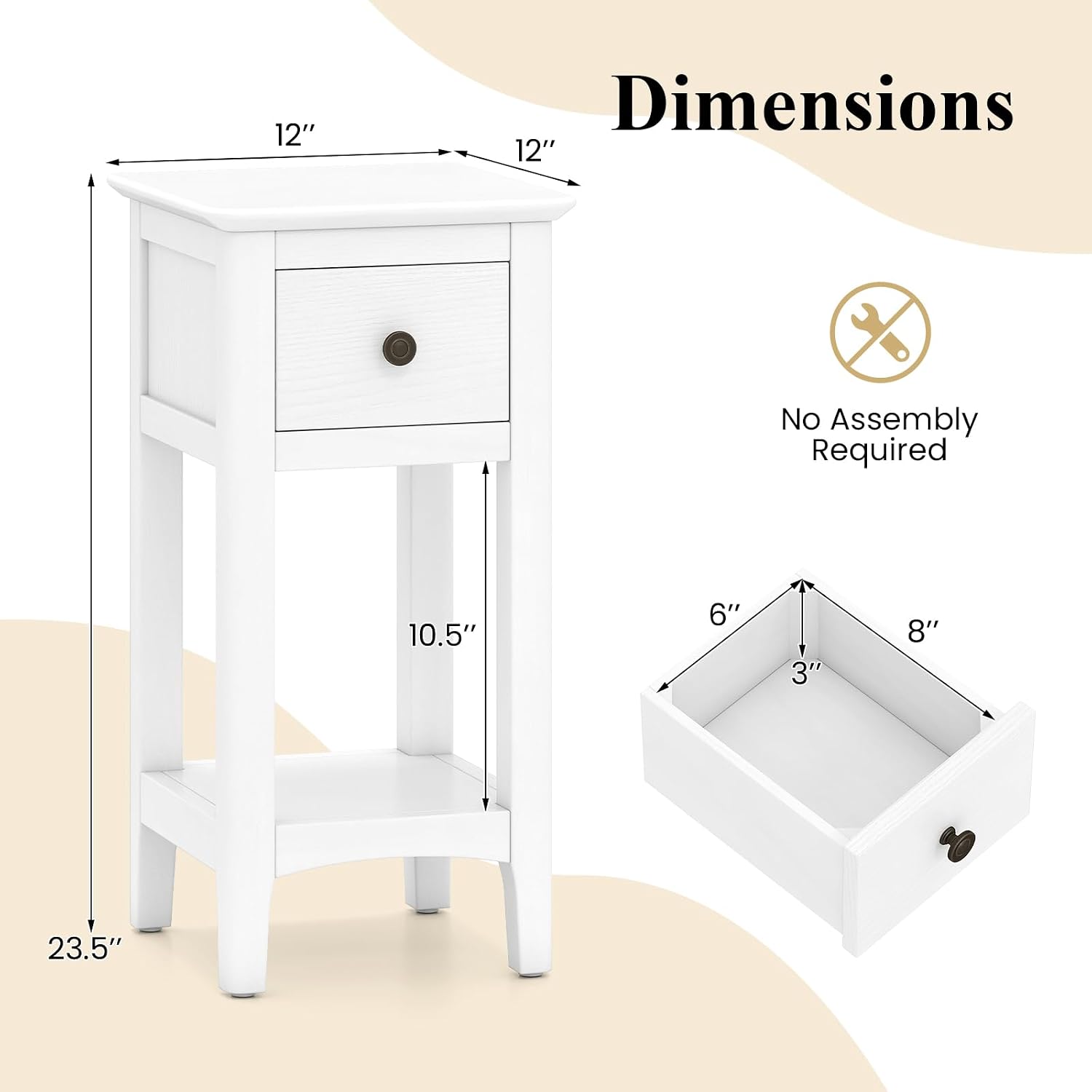 โต๊ะข้างเตียงทรงแคบพร้อมลิ้นชั - Solid Wood Nightstand 2 Drawers บทวิจารณ์และราคา