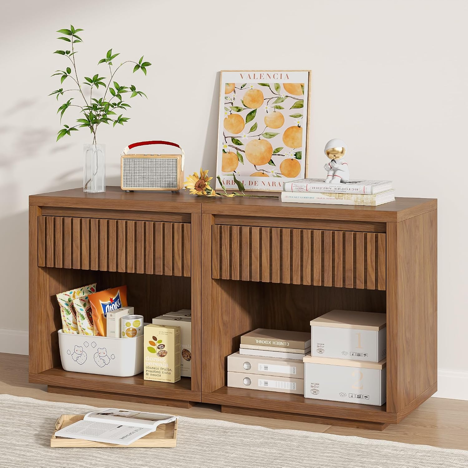 ชุดโต๊ะข้างเตียง 2 ลิ้นชัก ลาย - Solid Wood Nightstand 2 Drawers บทวิจารณ์และราคา